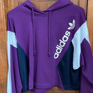 Adidas Cropped Purple Navy White Hoodie Sweatshirt Small